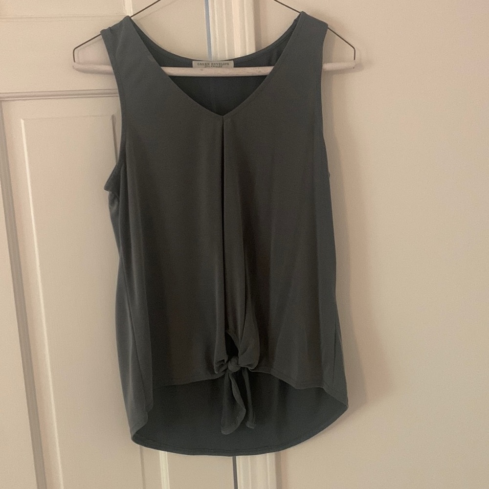 Charcoal gray V neck tie top